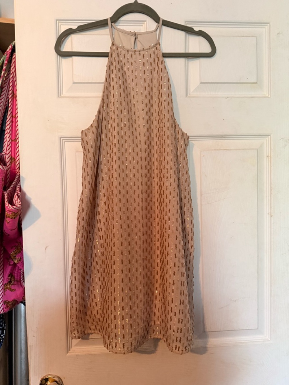 Show Me Your MuMu Gomez Metallic Beige Halter Mini Dress